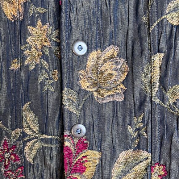 Chicos Brown Floral Tapestry Crinkle Brocade Button Front Blazer Size 2 (MD) - Picture 4 of 9